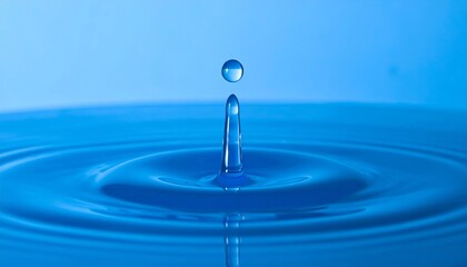 A close-up of a water droplet creating ripples on a blue surface, showcasing the beauty and clarity of water in motion.