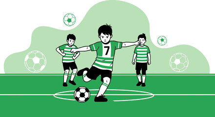 Fototapeta premium Dynamic football team illustration, green and white themed sportive artwork