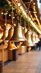 Christmas Market Bells with Festive Decor, and Holiday Lights.