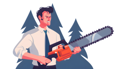 Professional Businessman with Chainsaw: Illustration for Business Concepts