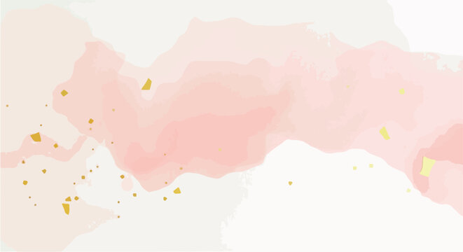 Elegant pink watercolor background with soft gold splashes, perfect for wedding invitations, greeting cards, and luxury stationery designs