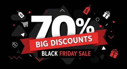 Bold Black Friday Sale Banner with 70% Discount and Dynamic Red Graphics