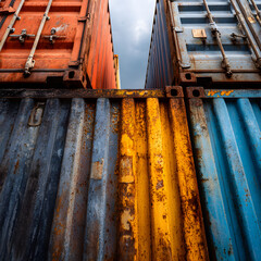 Stacked Shipping Containers Close-Up