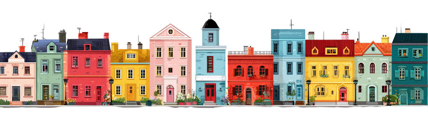 Naklejka premium Colorful European-style buildings line a street