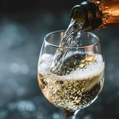 Champagne Pouring into Crystal Glass with Blurred Background