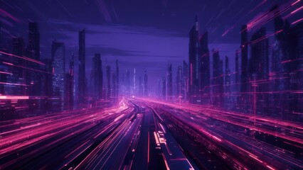 Futuristic city highway at night