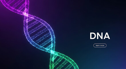 Futuristic glowing DNA double helix in a low poly wireframe style. Abstract scientific concept for genetics and biotechnology.
