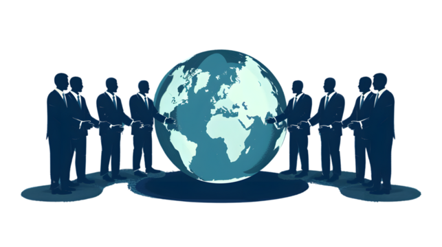 Global Business Collaboration: Businessmen Shaking Hands Around the Globe