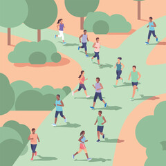 Diverse Runners Jogging Park Trails