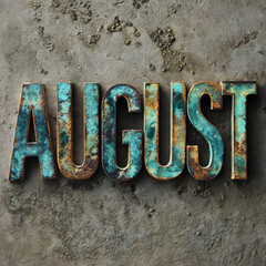 August Month in Oxidized Copper 3D Text with Turquoise Patina