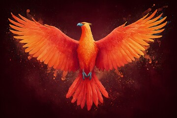 Fototapeta premium A stunning illustration of a vibrant phoenix bird with fiery wings, rising from the ashes. It symbolizes rebirth, resilience, transformation, new beginnings, and hope after adversity.