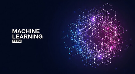 Digital technology and artificial intelligence background. Abstract illustration of a machine learning neural network.