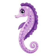 Purple seahorse illustration against a white background.
