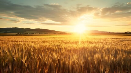 Obraz premium wheat field at sunset