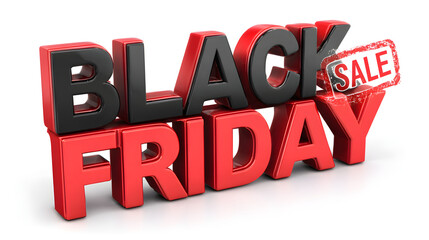 3D Red Black Friday with Sale Stamp Impact on White Background