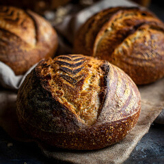 Open sourdough loaf on volcanic rock with rising steam