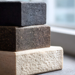 Stacked yoga blocks with foam texture – close-up minimalistic