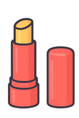 Obraz premium Lip balm tube with cap and stick in vibrant coral color lip balm stick open