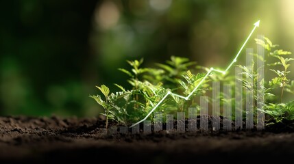 ESG Investment Growth Visualization: AI Analytics with Green Data Chart & Eco Plants - Sustainable Business, Carbon Neutral Technology Concept