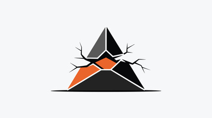 Fototapeta premium A graphic design featuring a fragmented pyramid with orange and gray sections and branch like cracks