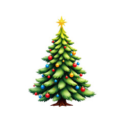 Ai generated image of festive christmas tree decorated with colorful ornaments and a star, isolated on transparent background