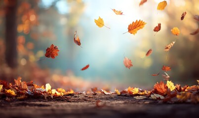 Autumn Leaves Falling On Forest Path