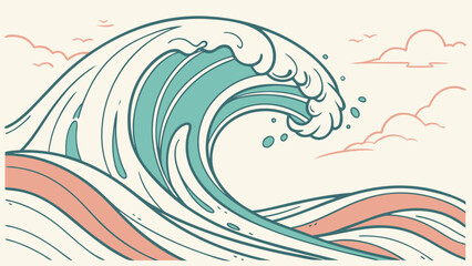 Ocean wave illustration vector art design for surfing and summer themed graphics and backgrounds