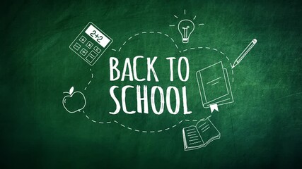 Back To School Title With Doodle Icons On Green School Blackboard - Powered by Adobe