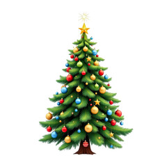 Fototapeta premium Ai generated image of beautifully decorated christmas tree with colorful ornaments and a star on top, isolated on transparent background