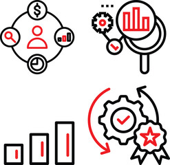 Set of four business and finance icons representing analytics and success