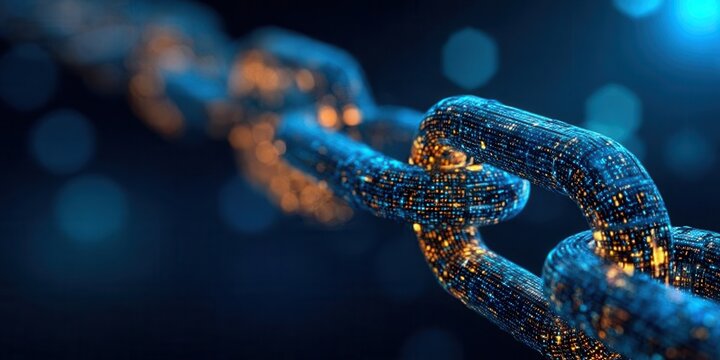 Abstract Futuristic Chain Links Glowing With Blue and Orange Light