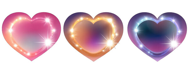 Three glowing hearts in vibrant colors