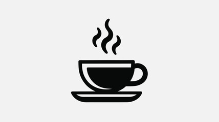 A black and white graphic of a cup of coffee with steam rising on a white background, simple design