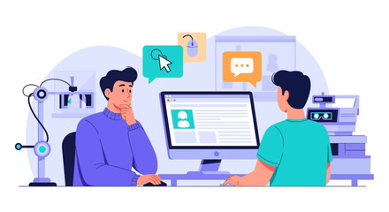 Collaborative digital workspace concept with advanced technology elements