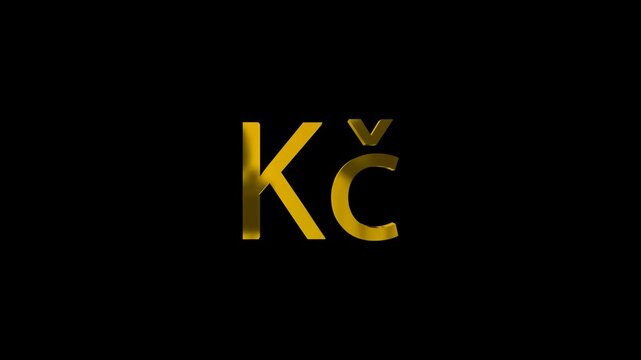 3d glossy czech koruna icon animation on transparent, golden color. loopable animation 