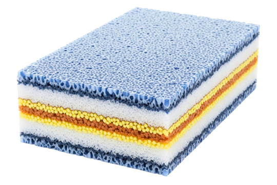 Cross-section of a multilayer composite foam material isolated on a transparent background