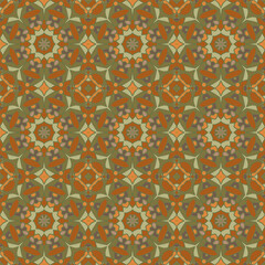 Creative trendy color abstract geometric mandala pattern in orange olive brown, vector seamless, can be used for printing onto fabric, interior, design, textile