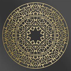 tray, a round geometric ornament in gold for tea or coffee porcelain plate,trays, dishes and souvenirs, can also be used as a background, invitation, greeting card