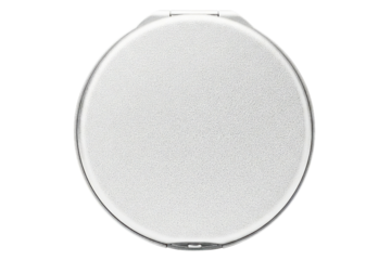 Round white cosmetic compact mirror with a textured surface isolated on a transparent background