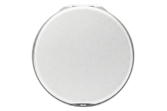 Round white cosmetic compact mirror with a textured surface isolated on a transparent background