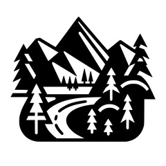 road with mountains and trees vector icon 