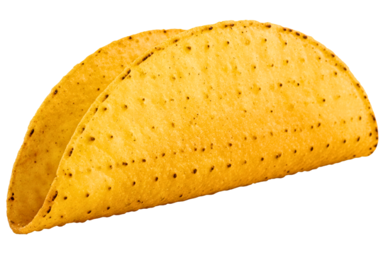 Crunchy yellow corn hard taco shell for traditional food isolated on a transparent background