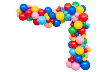 Festive party decoration of a multicolored balloon arch isolated on a transparent background