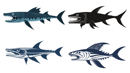 Fototapeta premium A fierce silhouette of a barracuda swimming with sleek, elongated body and sharp features, capturing the predatory grace of this powerful ocean fish, ideal for marine life themes, fishing designs, 