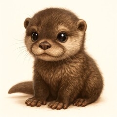 Obraz premium Cute brown otter cartoon illustration for children. Adorable animal character design on white background for kids education.