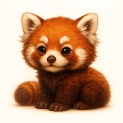 Fototapeta premium Cute cartoon red panda sitting. Adorable small animal illustration for children book or nursery decor. Funny wildlife character.