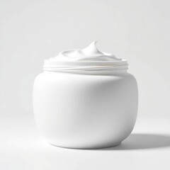 Creamy lotion jar with white background.