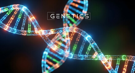 A futuristic digital visualization of a glowing DNA double helix, representing advancements in genetics and biotechnology science.
