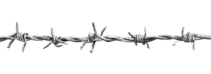 Barbed wire stretches across a dark background