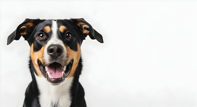 Adorable Appenzeller Sennenhund Dog Portrait Happy Smiling Pet Canine Animal Friend White Background Studio Shot